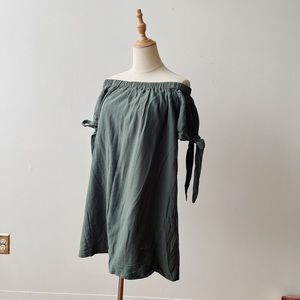 LULU’S Off Shoulder Tie Sleeve Dusty Teal Mini Dress Womens Large